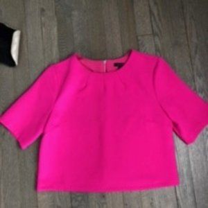 Hot Pink Cropped Short Sleeve Zipper Back Tee